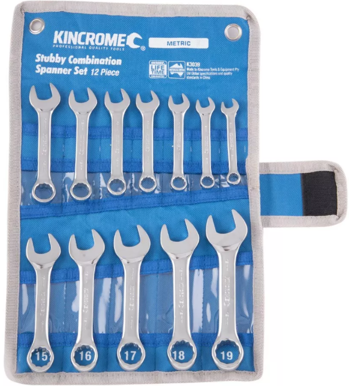 KINCROME STUBBY COMBINATION SPANNER SET 12 PIECE METRIC